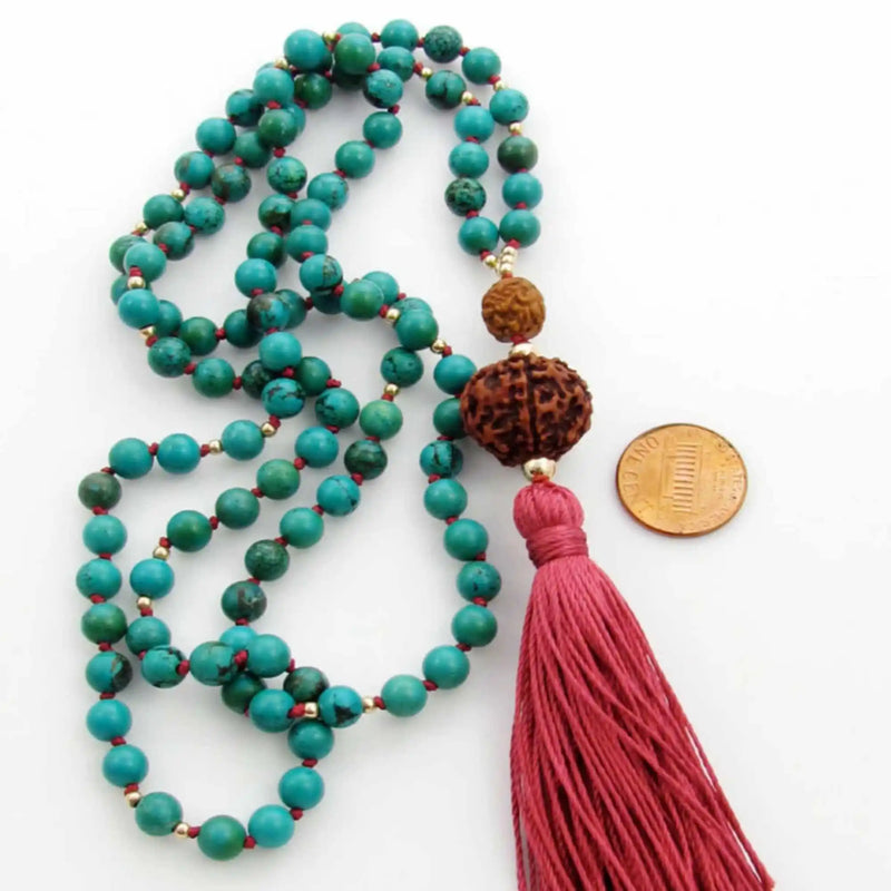8mm Turquoise Rudraksha Gemstone Beads Necklace Yoga Meditation