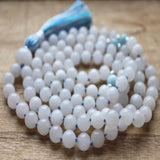 8mm Knot Aquamarine Gemstone Beads Tassel Necklace Bohemian Chakra Style