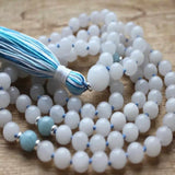 8mm Knot Aquamarine Gemstone Beads Tassel Necklace Bohemian Chakra Style