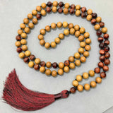 8mm Tiger's Eye Gemstone Wooden Beads Necklace for Healing Yoga