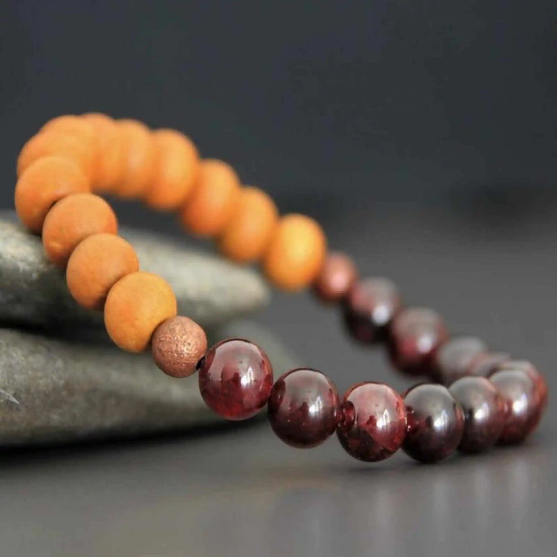 8mm Sandalwood Garnet Beaded Bracelet Calming Meditation