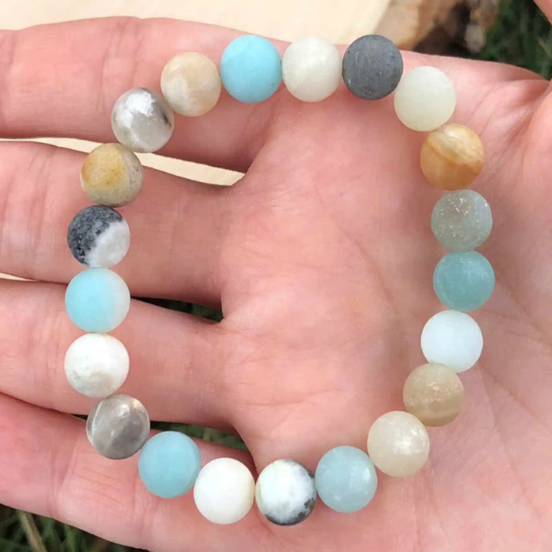 8mm Natural Amazonite Beads Bracelet Dark Matter Cuff Taseel Bless Healing