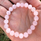 Pink Rose Quartz Gemstone Bead Bracelet 7 Chakras Emotional Healing