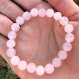 Pink Rose Quartz Gemstone Bead Bracelet 7 Chakras Emotional Healing