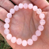 Pink Rose Quartz Gemstone Bead Bracelet 7 Chakras Emotional Healing