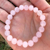 Pink Rose Quartz Gemstone Bead Bracelet 7 Chakras Emotional Healing