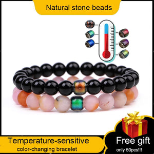 8mm Natural Stone Beads Couple Bracelet Temperature Sensitive Changing Bracelet