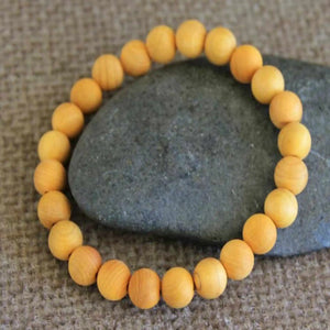 Natural Yellow Cedar Wood Beads Bracelet Seven Chakras Wristband