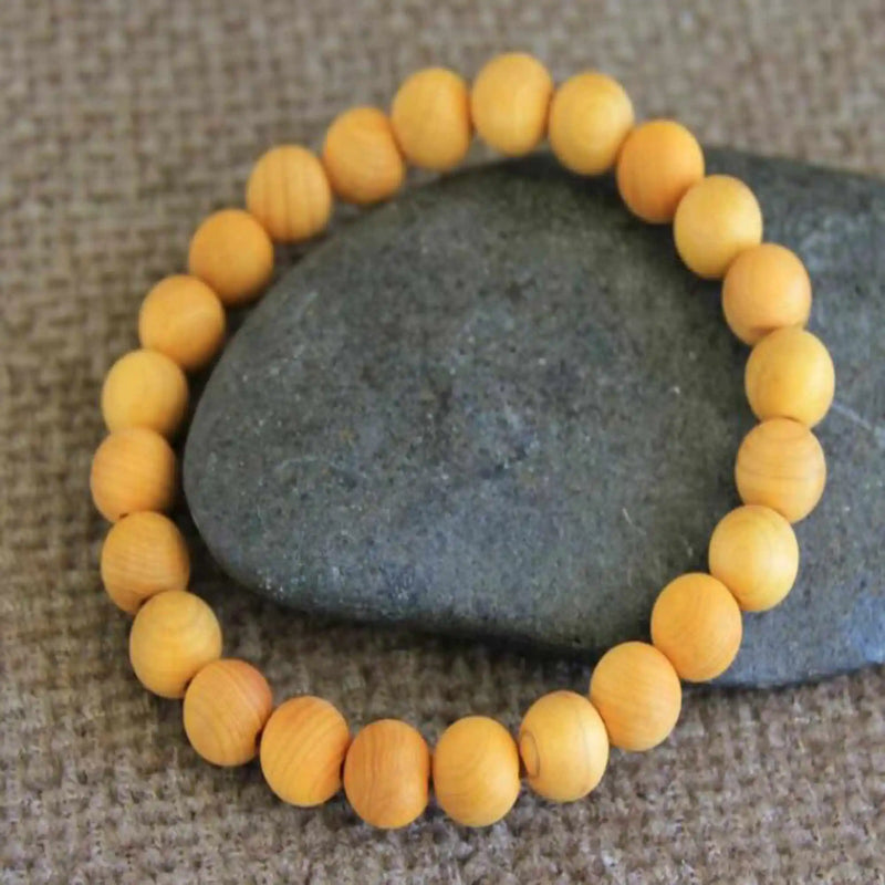Natural Yellow Cedar Wood Beads Bracelet Seven Chakras Wristband