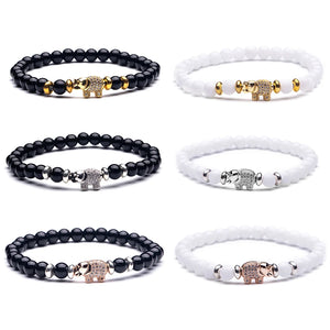 8mm Stone Bead Bracelet with Rhinoceros Pendant
