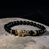 8mm Stone Bead Bracelet with Rhinoceros Pendant