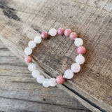 Pink Variscite Pendant Rose Quartz Beads Rhodonite Bracelet