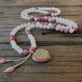 Pink Variscite Pendant Rose Quartz Beads Rhodonite Bracelet