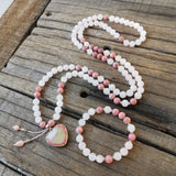 Pink Variscite Pendant Rose Quartz Beads Rhodonite Bracelet