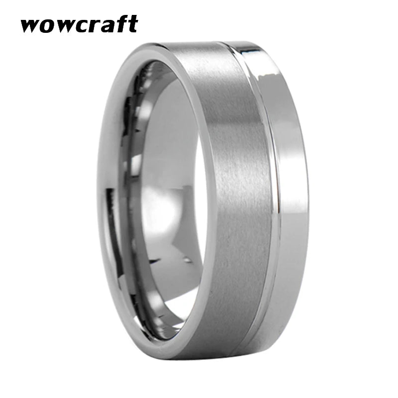 8mm Tungsten Carbide Wedding Band Polished Brushed Ring