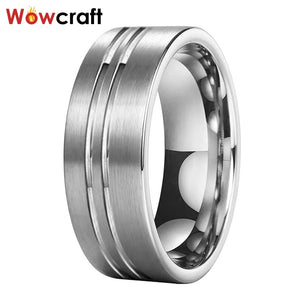 8mm Carbide Wedding Band with Offset Lines Comfort Fit Classic Ring