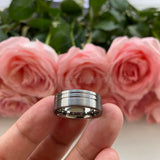 8mm Carbide Wedding Band with Offset Lines Comfort Fit Classic Ring
