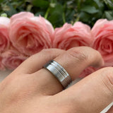 8mm Carbide Wedding Band with Offset Lines Comfort Fit Classic Ring