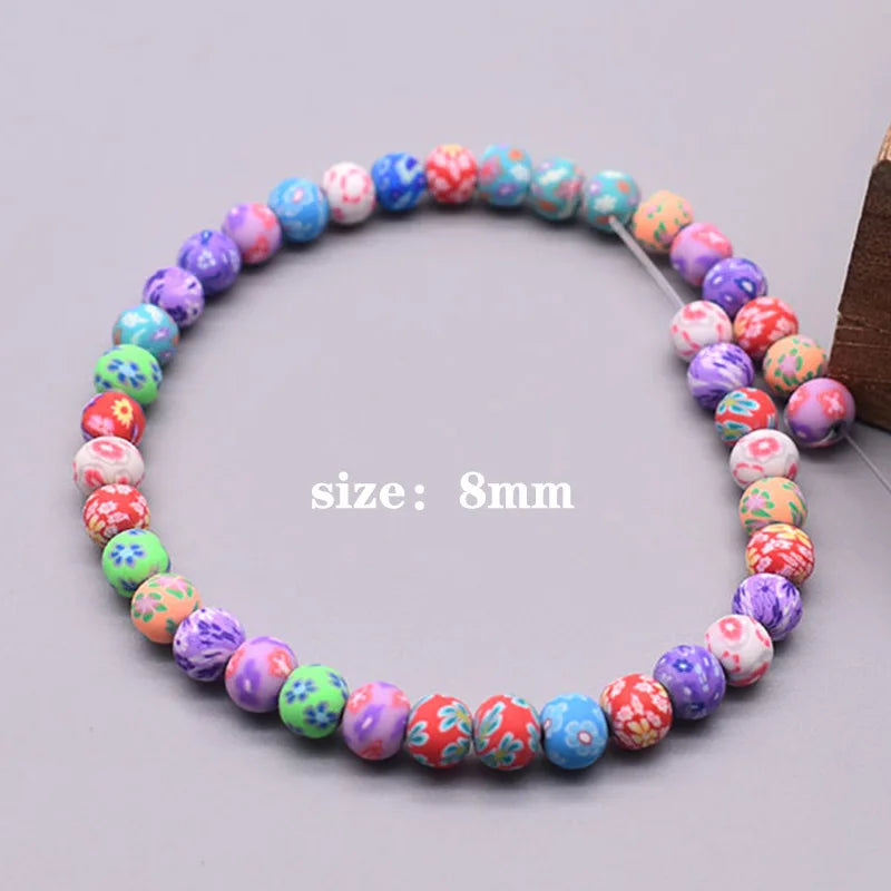 8mm Rainbow Pattern Polymer Clay Beads for DIY Jewelry