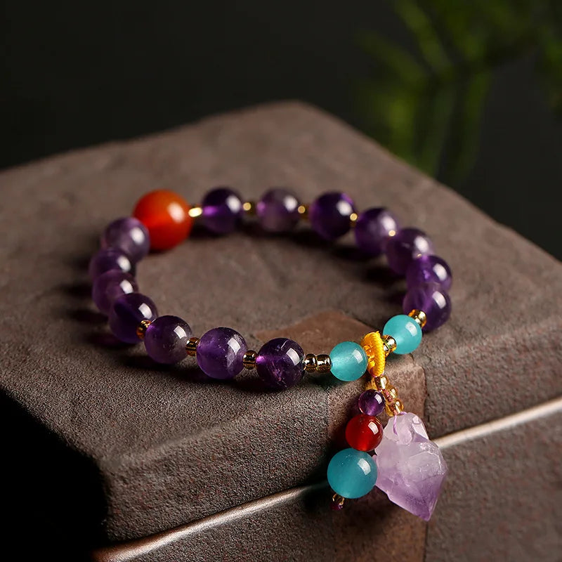 8mm Purple Crystal Beads Bracelets Ethnic Style Bangles Charms Jewelry