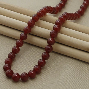 8mm Red Agate Beaded Chain Necklace 925 Silver OT Buckle for Women