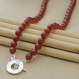 8mm Red Agate Beaded Chain Necklace 925 Silver OT Buckle for Women