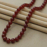 8mm Red Agate Beaded Chain Necklace 925 Silver OT Buckle for Women
