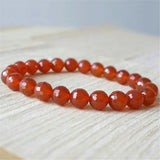 Red Agate Beads Bracelet 7.5inch Buddhism Meditation Prayer Healing Lucky