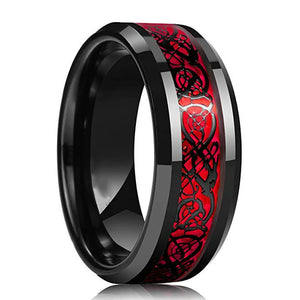 8mm Red Carbon Fiber Celtic Dragon Tungsten Carbide Ring Size 7-12