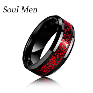 8mm Red Carbon Fiber Celtic Dragon Tungsten Carbide Ring Size 7-12