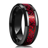 8mm Red Carbon Fiber Celtic Dragon Tungsten Carbide Ring Size 7-12