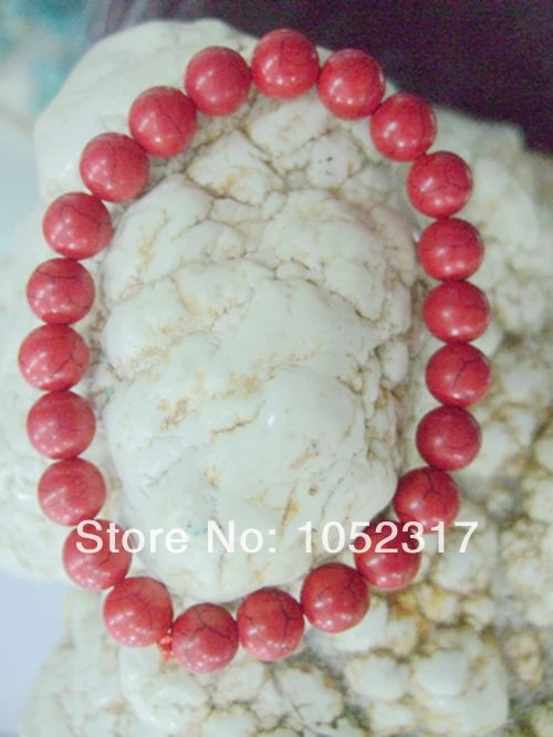 8mm Red Coral Round Bead Bracelet Elasticity Adjustable Style Unisex Gift