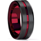 8mm Red Groove Beveled Edge Tungsten Wedding Ring
