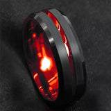 8mm Red Groove Beveled Edge Tungsten Wedding Ring