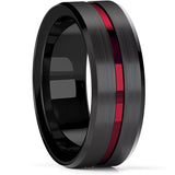 8mm Red Groove Beveled Edge Tungsten Wedding Ring
