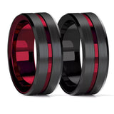 8mm Red Groove Beveled Edge Tungsten Wedding Ring