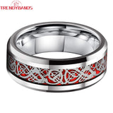 8mm Red Opal Dragon Inlay Tungsten Carbide Wedding Band