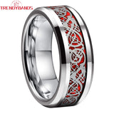 8mm Red Opal Dragon Inlay Tungsten Carbide Wedding Band