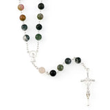 Catholic Natural Stone Rosary Necklace with Silver Cross