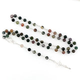 Catholic Natural Stone Rosary Necklace with Silver Cross