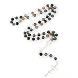 Catholic Natural Stone Rosary Necklace with Silver Cross
