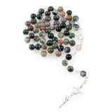 Catholic Natural Stone Rosary Necklace with Silver Cross