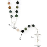 Catholic Natural Stone Rosary Necklace with Silver Cross