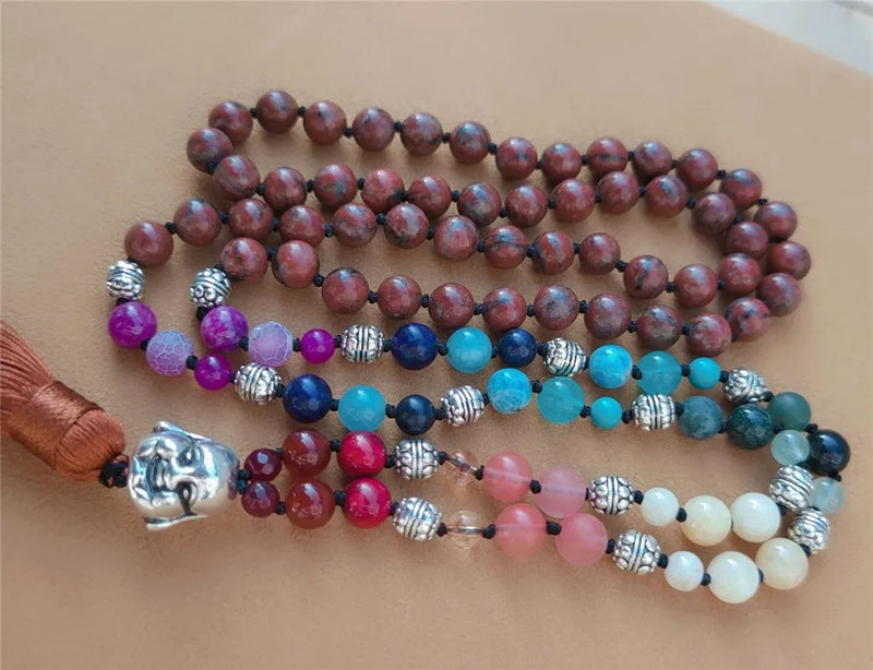 8mm Rhodochrosite 108 Beads Tassel Necklace