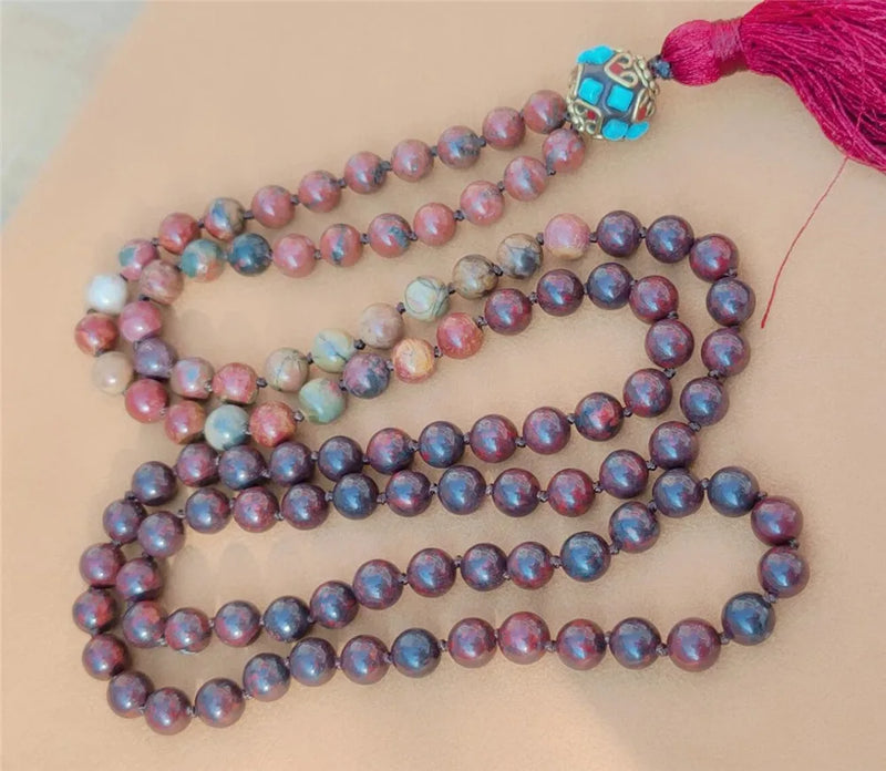 8mm Rhodochrosite 108 Beads Tassel Necklace Healing Lucky Wrist