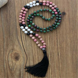 8mm Rhodochrosite 108 Buddha Beads Tassels Necklace DIY Bless Chakas