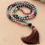 8mm Rhodochrosite 108 Buddha Beads Tassels Necklace chain