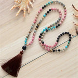 8mm Rhodochrosite 108 Buddha Beads Tassels Necklace chain