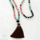 8mm Rhodochrosite 108 Buddha Beads Tassels Necklace chain