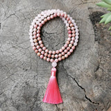 8mm Rhodonite, Dyed Rose Quartz JapaMala, Pink Mala, Namaste Yoga Jewelry
